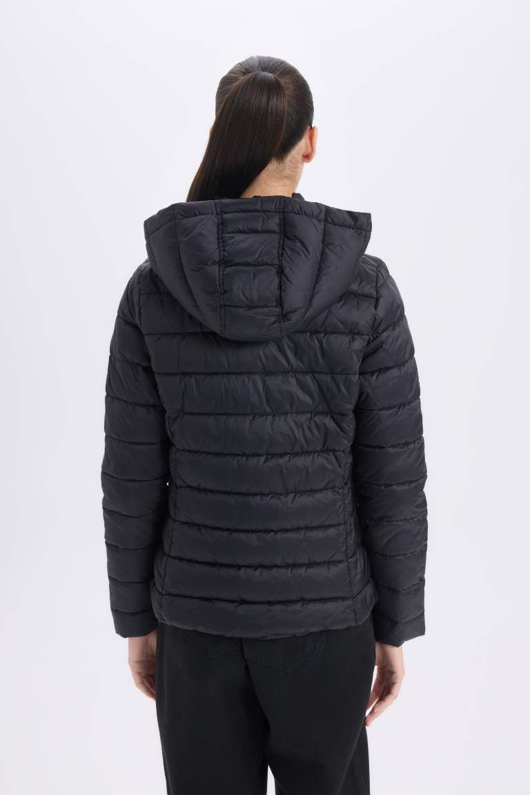 Hooded Quilted Zippered Pocket Basic Waterproof Puffer Jacket