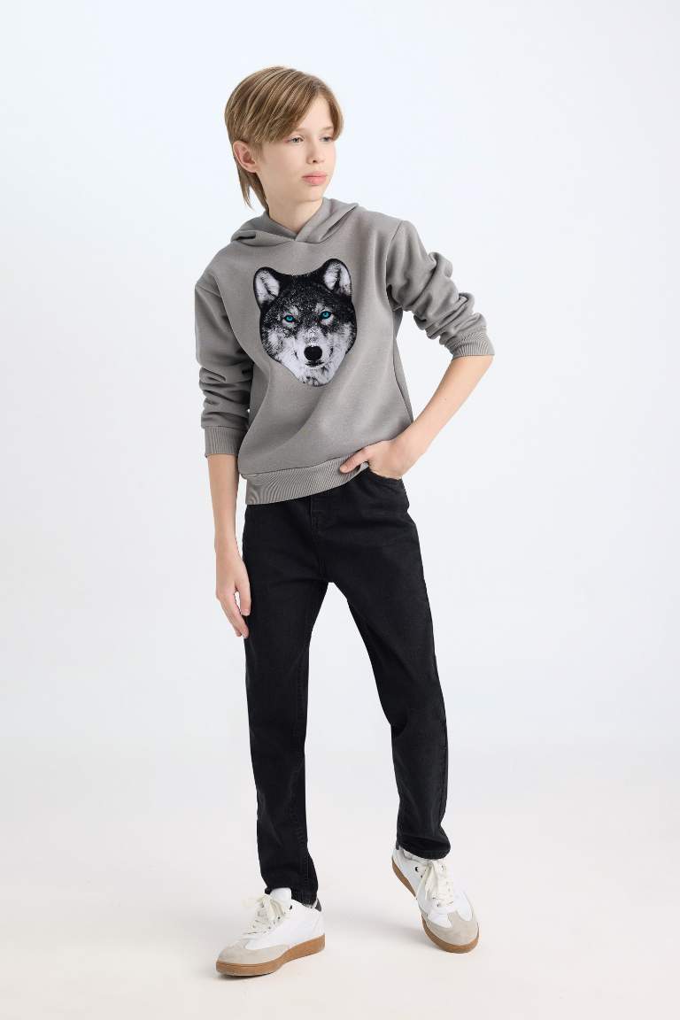 Boy Hooded Printed Sweatshirt