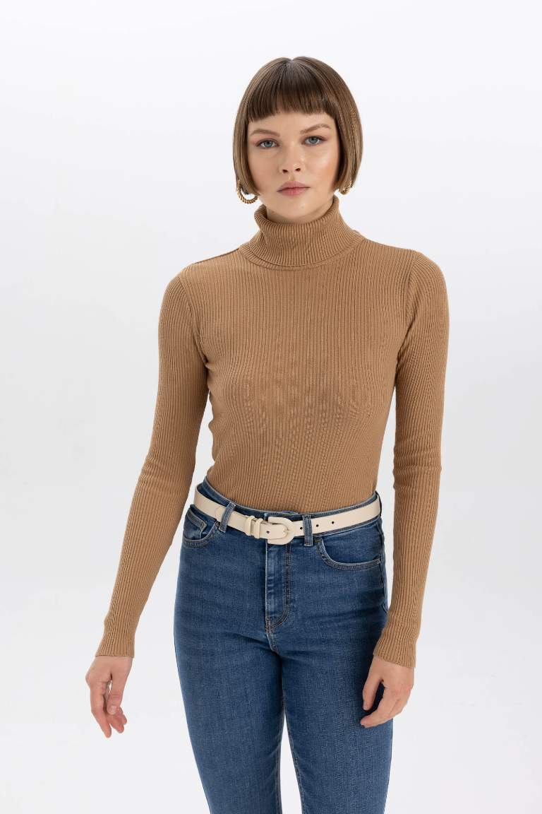 Fitted Turtleneck Knit Pullover