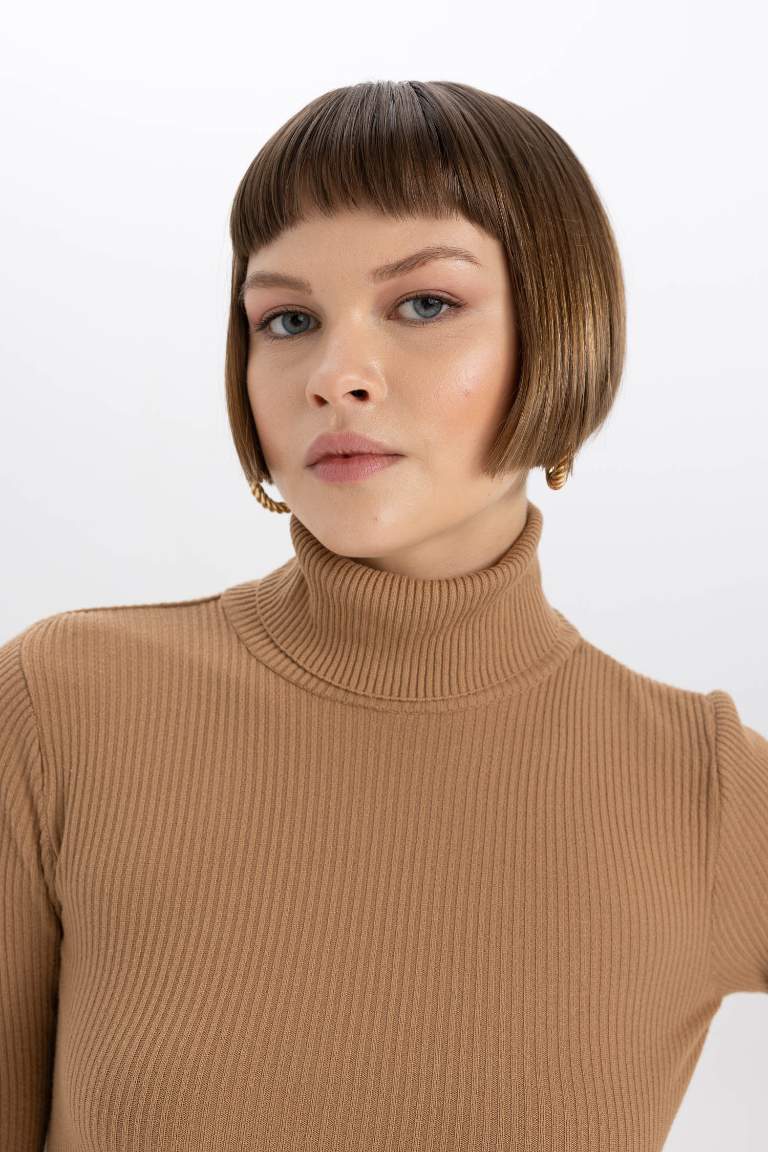 Fitted Turtleneck Knit Pullover