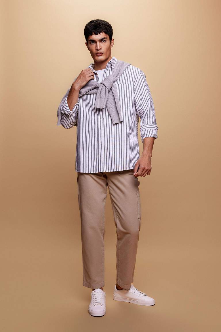 Pantolon Straight Fit Normal Kalıp Normal Bel Boru Paça Basic Düz Cepli