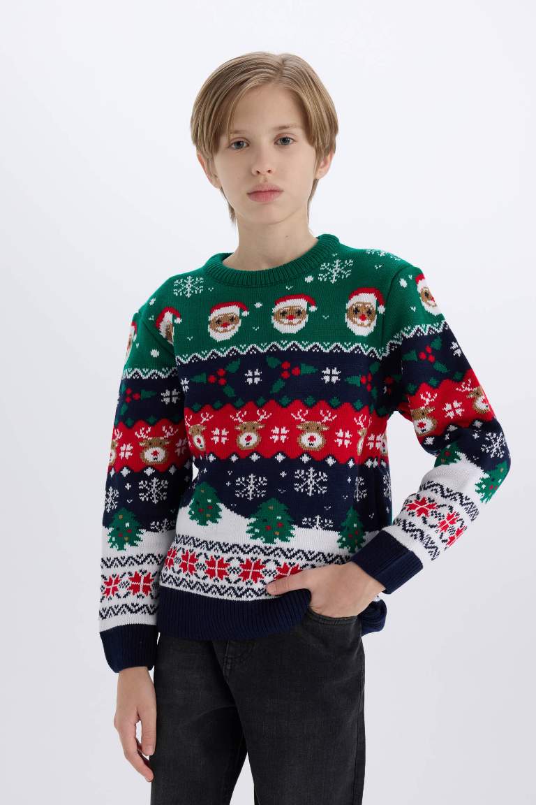 Boy Christmas Themed Crew Neck Knitwear Pullover