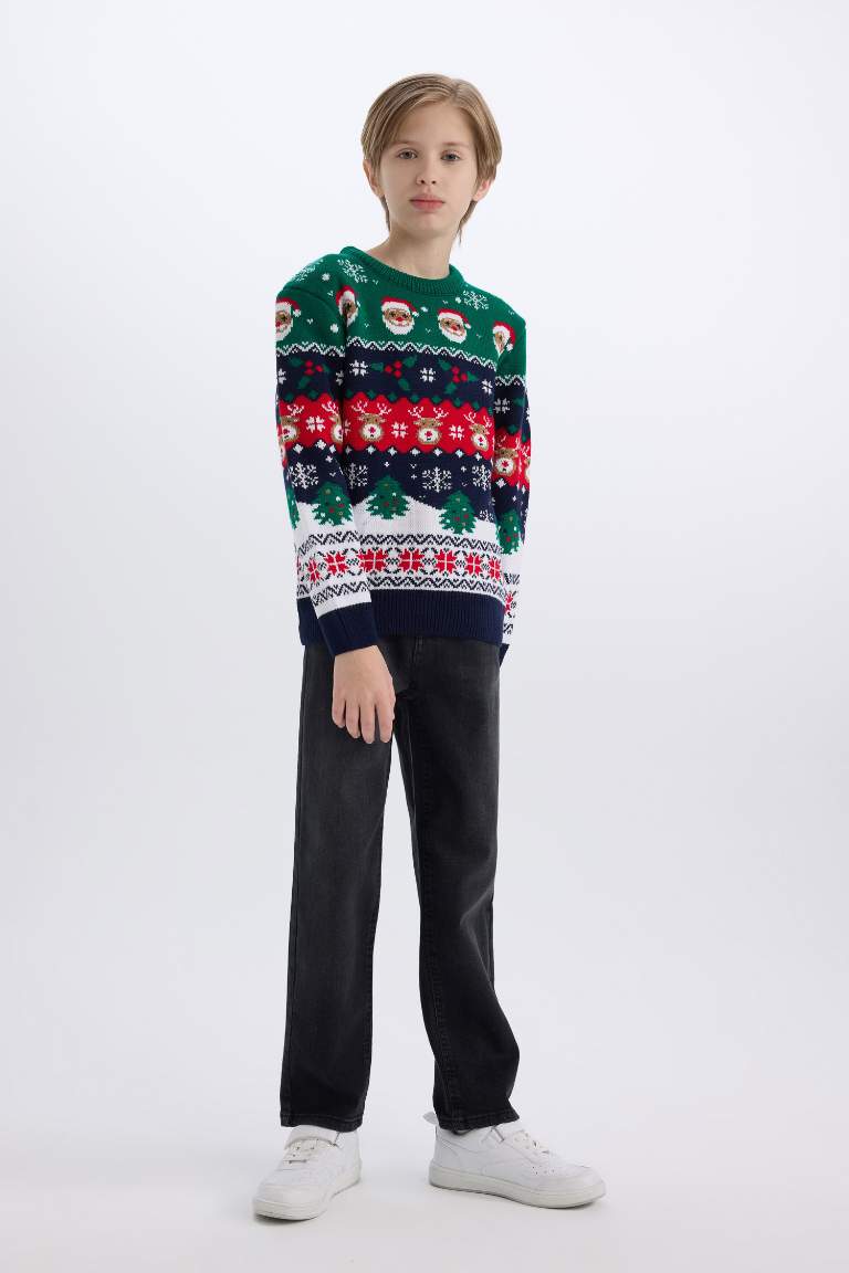 Boy Christmas Themed Crew Neck Knitwear Pullover