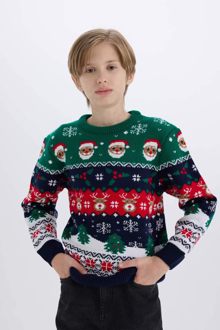 Boy Christmas Themed Crew Neck Knitwear Pullover