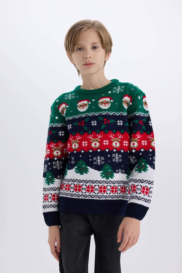 Boy Christmas Themed Crew Neck Knitwear Pullover