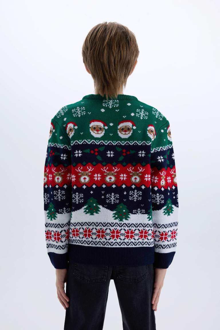 Boy Christmas Themed Crew Neck Knitwear Pullover