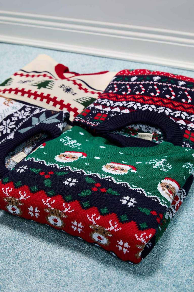 Boy Christmas Themed Crew Neck Knitwear Pullover