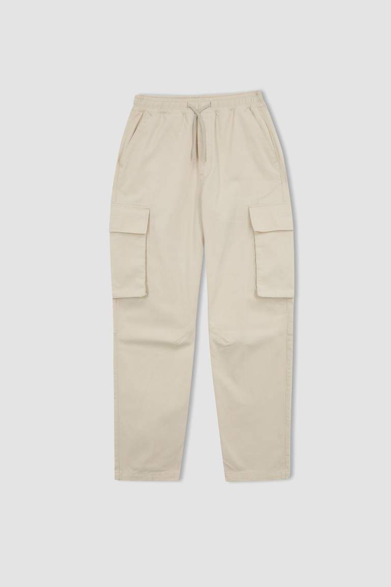 Wide Leg Kargo Kargo Cepli Düz Paça Gabardin Pantolon