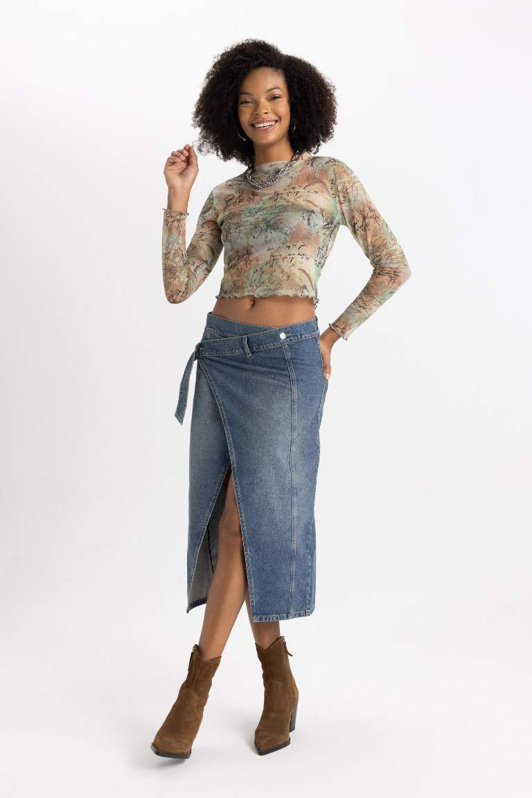 Long Fit Yırtmaçlı Uzun Jean Etek
