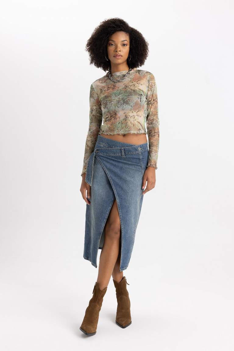 Long Fit Yırtmaçlı Uzun Jean Etek