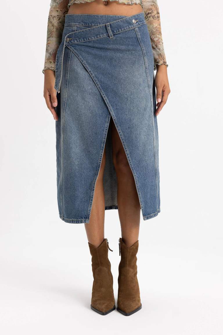 Long Fit Yırtmaçlı Uzun Jean Etek