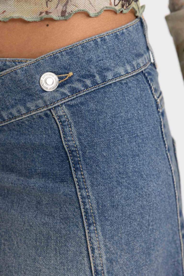 Long Fit Yırtmaçlı Uzun Jean Etek