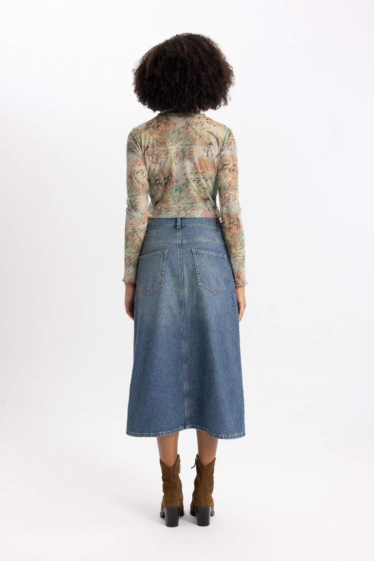 Long Fit Yırtmaçlı Uzun Jean Etek