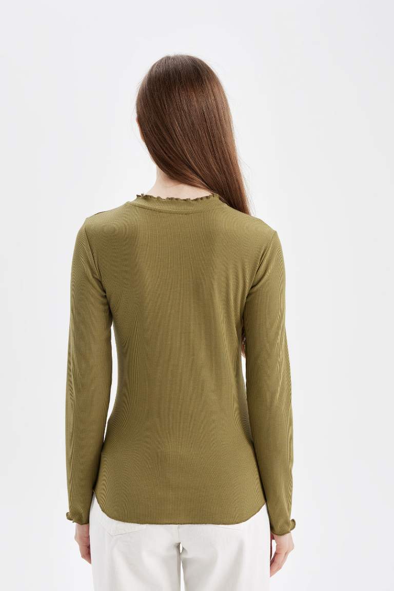 Half Turtleneck Ribbed Camisole Basic T-Shirt Tunic