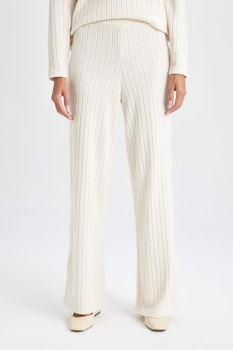 Wide Leg Geniş Paça Eşofman Altı Normal Bel Fitilli Kaşkorse Kumaş Basic Düz