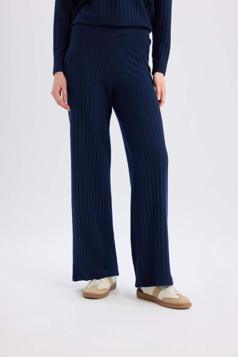 Wide Leg Geniş Paça Eşofman Altı Normal Bel Fitilli Kaşkorse Kumaş Basic Düz