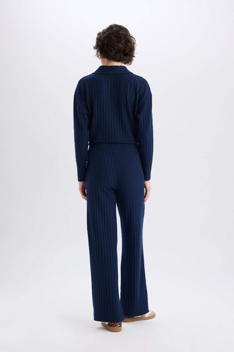 Wide Leg Geniş Paça Eşofman Altı Normal Bel Fitilli Kaşkorse Kumaş Basic Düz