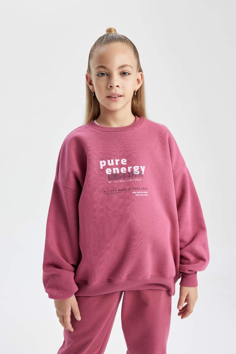 Girl Oversize Fit Crew Neck Thick Sweatshirt