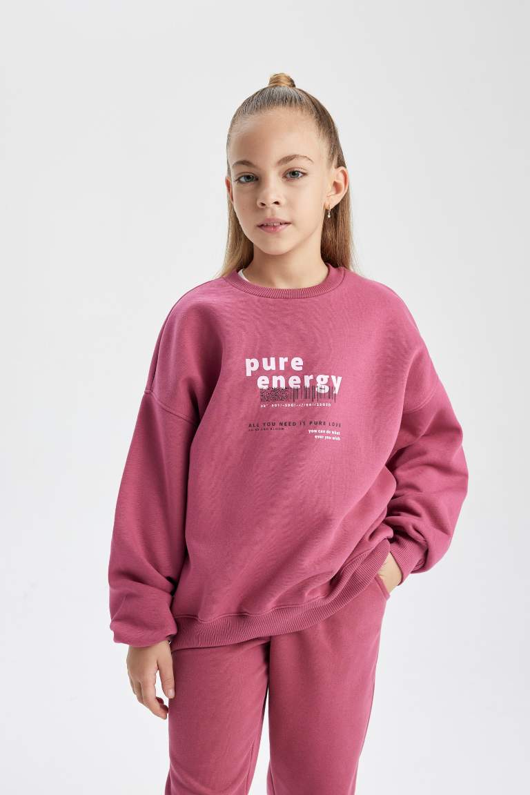 Girl Oversize Fit Crew Neck Thick Sweatshirt