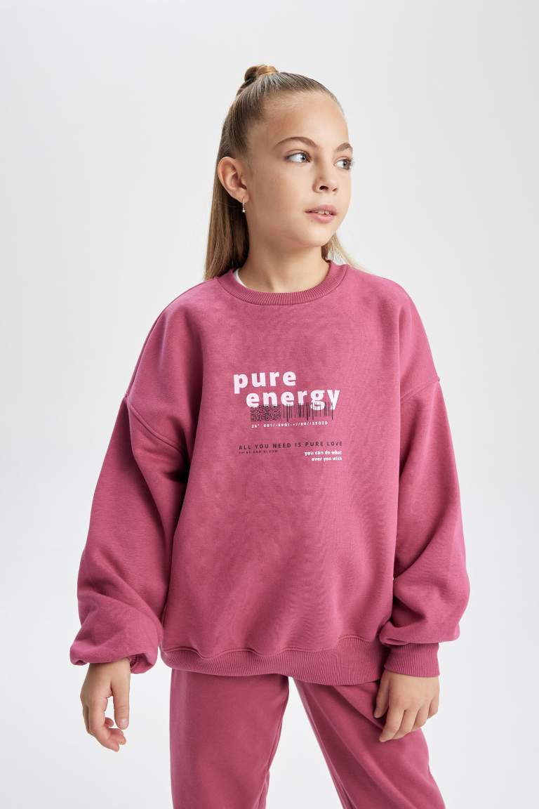 Girl Oversize Fit Crew Neck Thick Sweatshirt