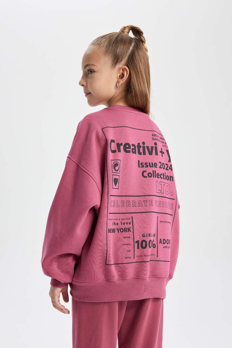 Girl Oversize Fit Crew Neck Thick Sweatshirt