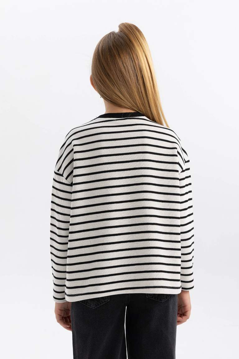 Girl Loose Fit Striped Crew Neck Sweatshirt