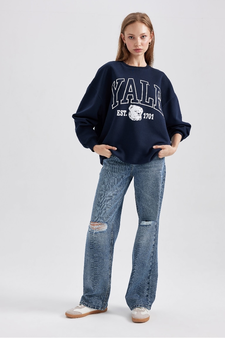 Yale University үлкен пішім үлкен дөңгелек жаға Свитер