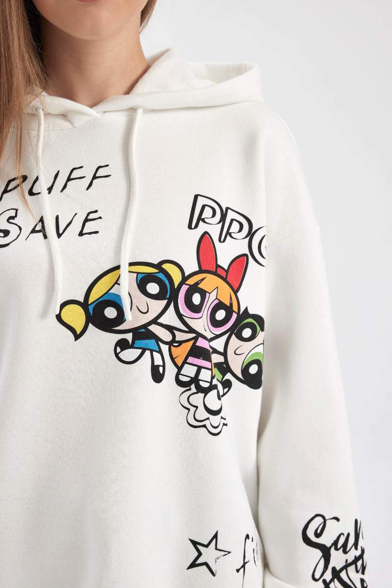 Світшот оверсайз з капюшоном PowerPuff Girls всюди надруковано з товстої тканини для жінок