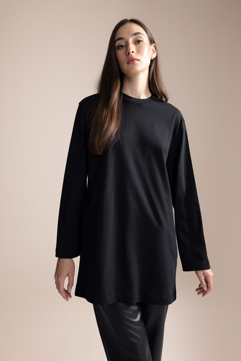 Tunic Femme Faded Glory Imprimé Graphique - Noir, Taille L (12-14), Col Rond, Manches Courtes