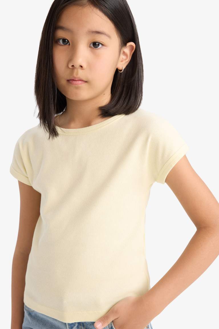 Girl Slim Fit Crew Neck Basic Corduroy T-shirt