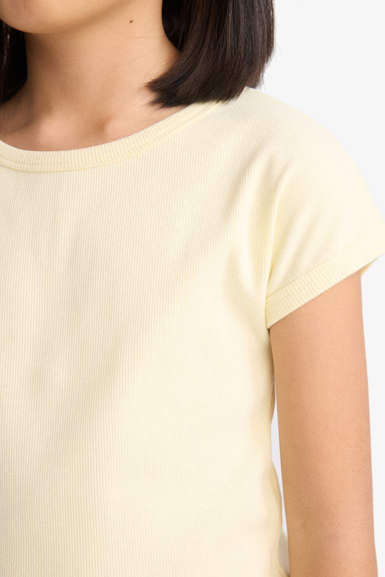 Girl Slim Fit Crew Neck Basic Corduroy T-shirt