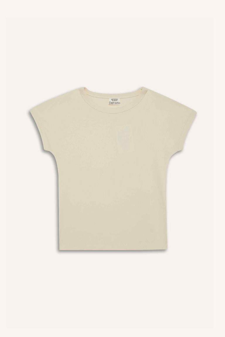 Girl Slim Fit Crew Neck Basic Corduroy T-shirt