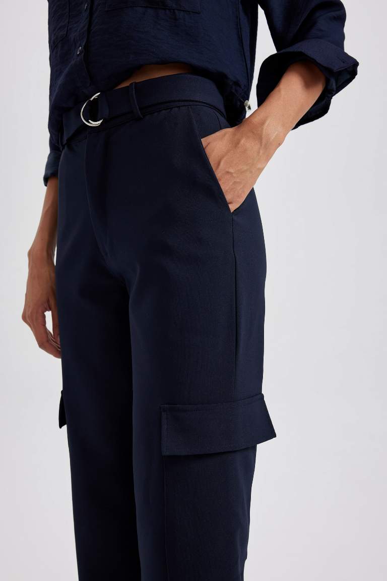 Straight Fit Kargo Cepli Yüksek Bel Düz Paça Pantolon