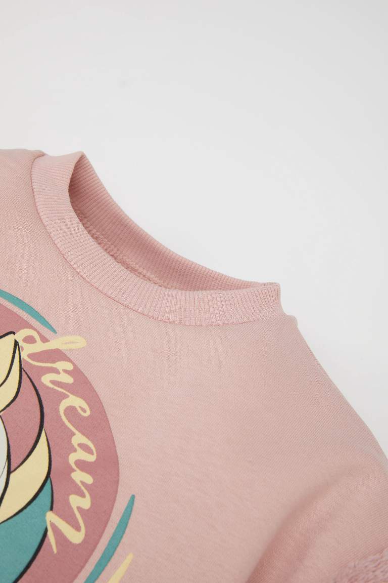 Kız Bebek 2'li Takım Unicorn Baskılı Bisiklet Yaka Sweatshirt Eşofman Altı