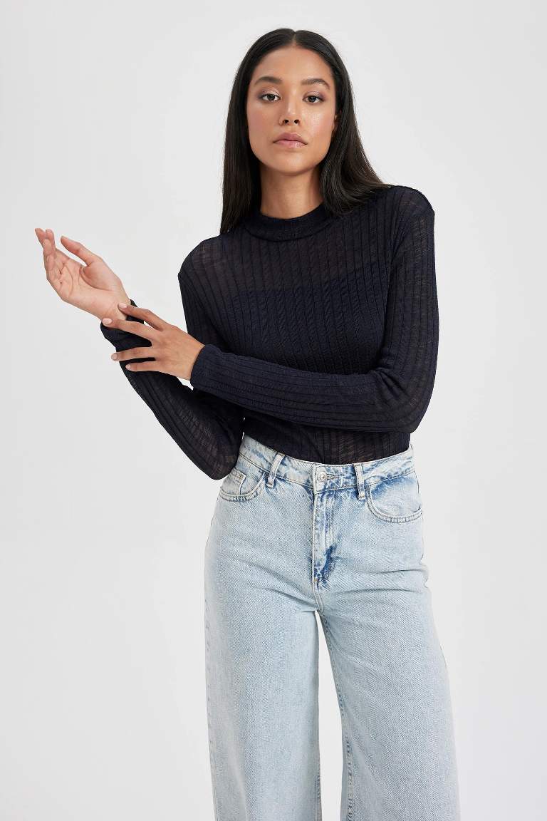 Slim Fit Half Turtleneck Camisole Long Sleeve T-Shirt