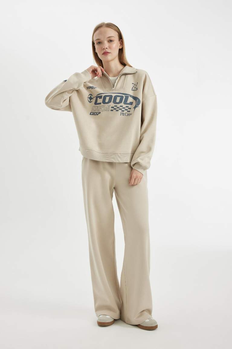 Coool Wide Leg Geniş Bol Paça Eşofman Altı Beli Lastikli Bağcıklı Cepli Basic Düz