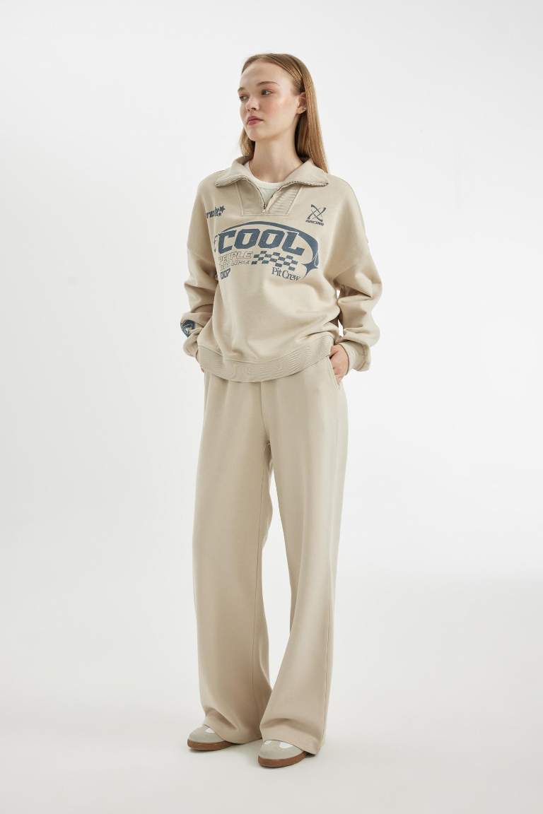 Coool Wide Leg Geniş Bol Paça Eşofman Altı Beli Lastikli Bağcıklı Cepli Basic Düz