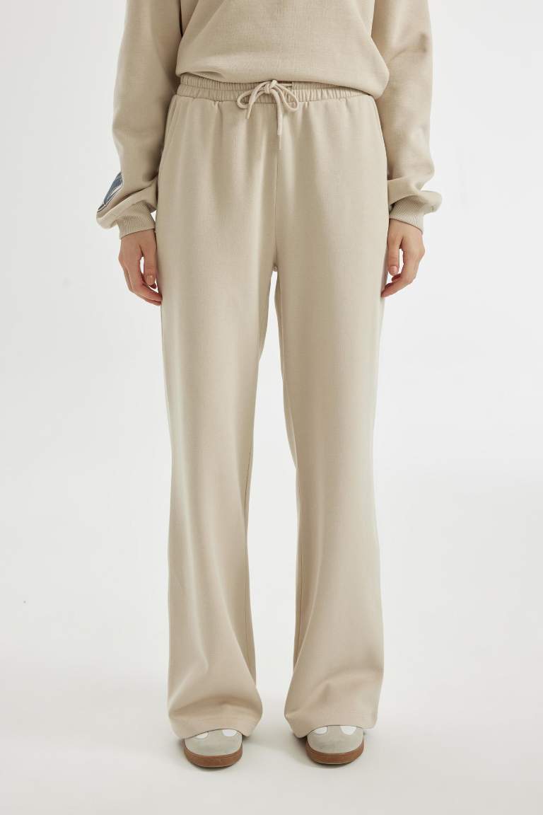 Coool Wide Leg Geniş Bol Paça Eşofman Altı Beli Lastikli Bağcıklı Cepli Basic Düz