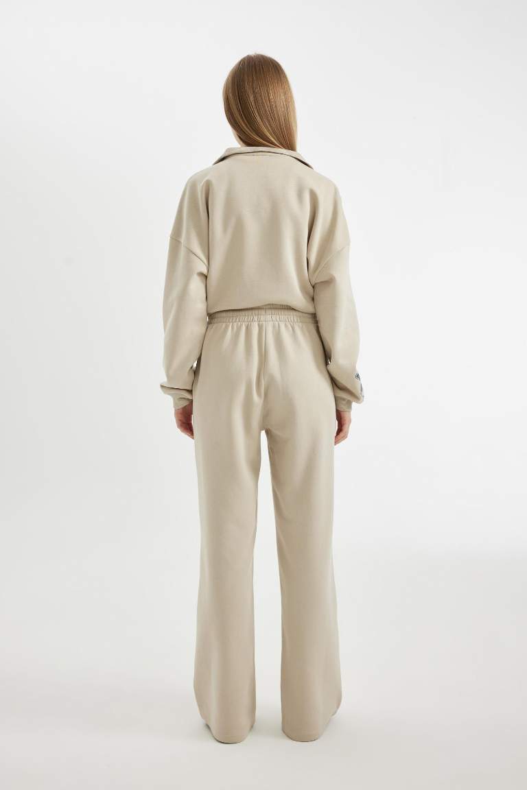 Coool Wide Leg Geniş Bol Paça Eşofman Altı Beli Lastikli Bağcıklı Cepli Basic Düz