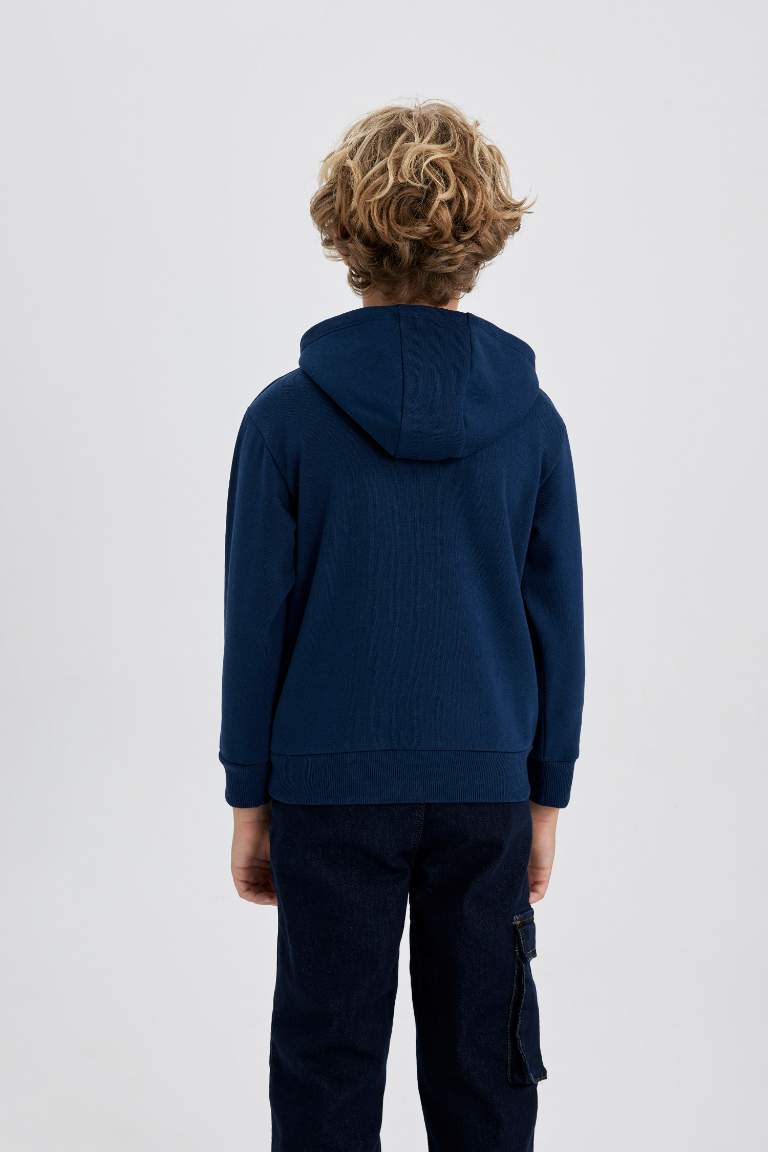 Erkek Çocuk Baskılı Kapüşonlu Kalın Sweatshirt