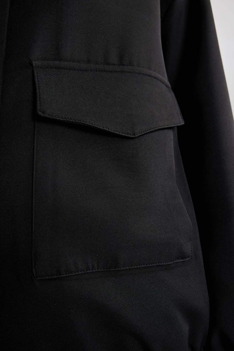 Su İtici Kolej Yaka Çıtçıtlı Cepli Basic Düz Bomber Mont Ceket