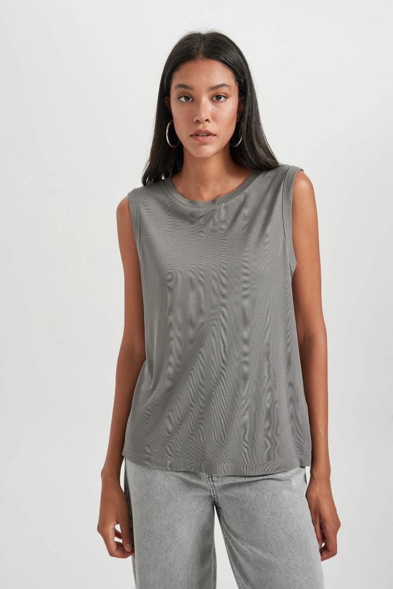Regular Fit Bisiklet Yaka Fitilli Kaşkorse Atlet