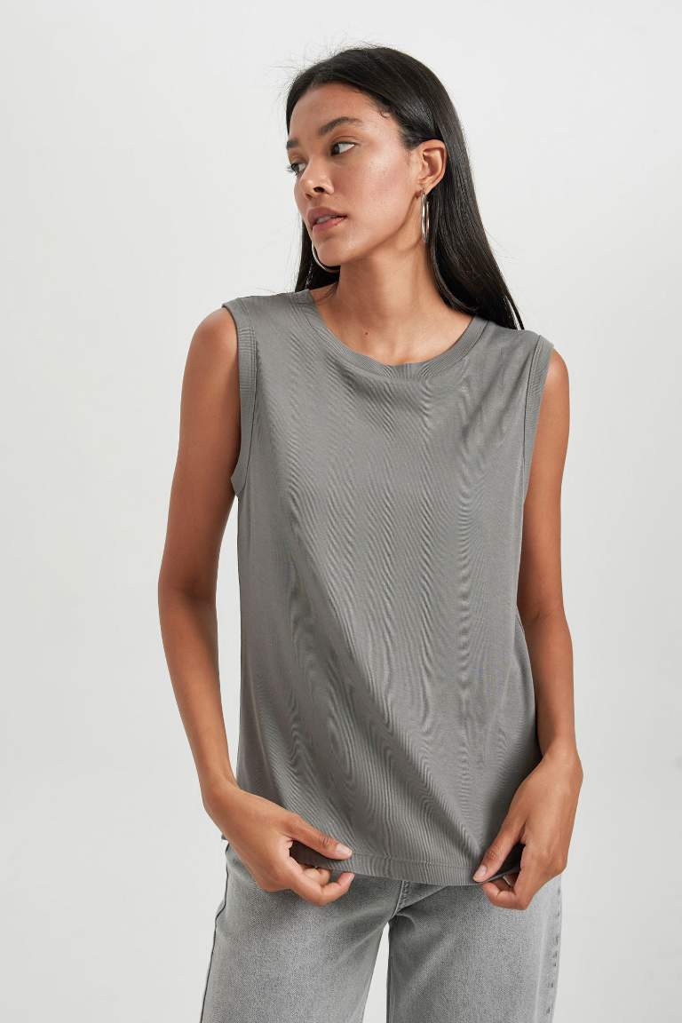 Regular Fit Bisiklet Yaka Fitilli Kaşkorse Atlet