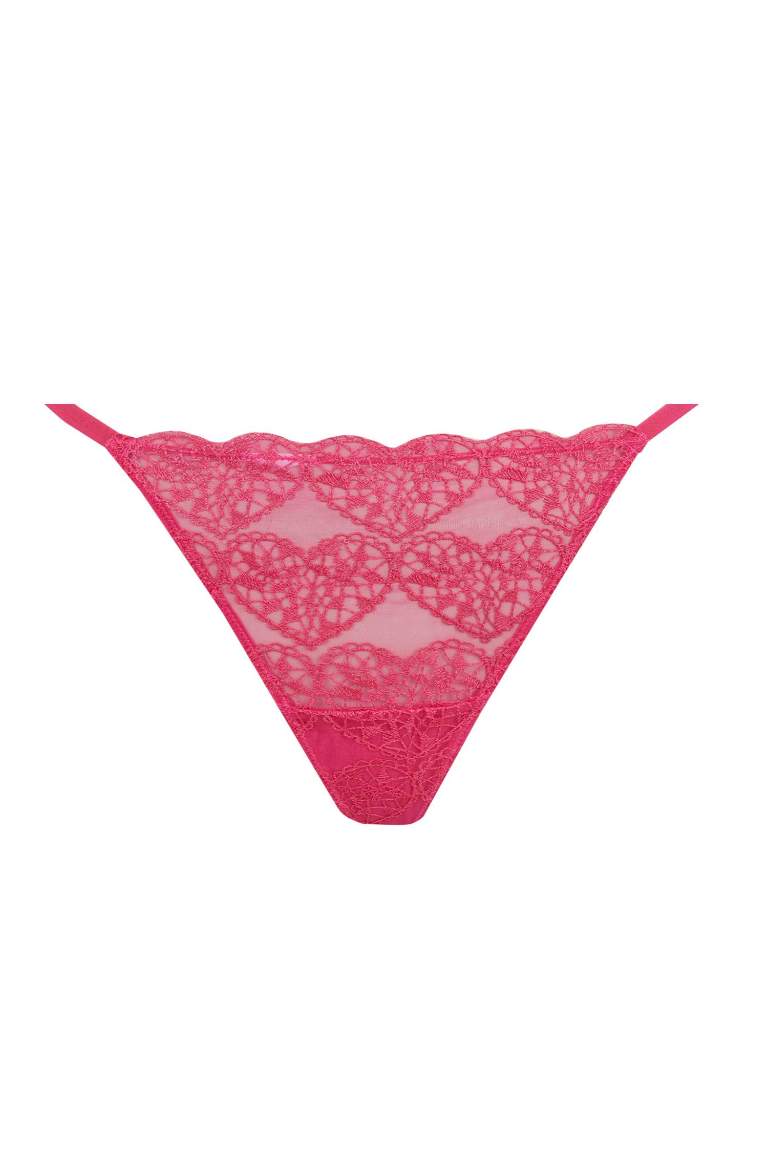 Kalp Desenli Dantel Detaylı Brode Tanga -Fall in Love