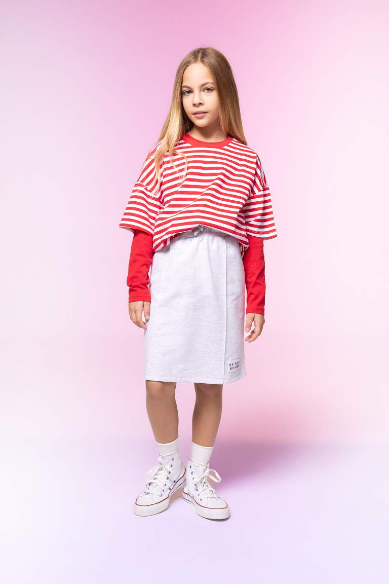 Girl Thin Sweatshirt Fabric A Cut Knitted Skirt