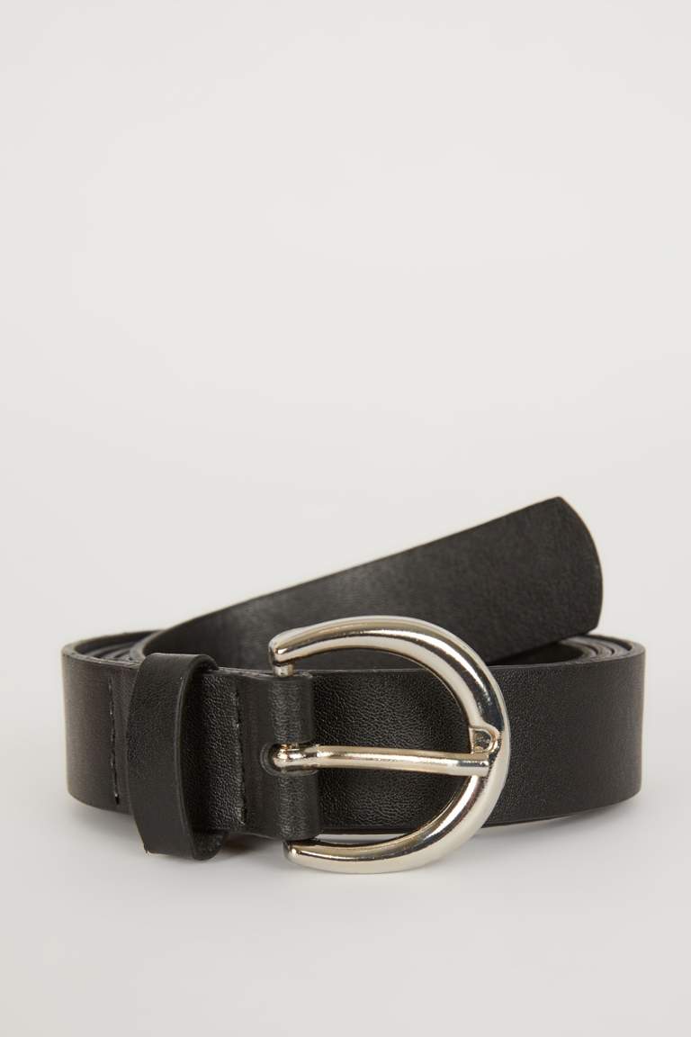 Woman Oval Buckle Faux Leather Jean Belt