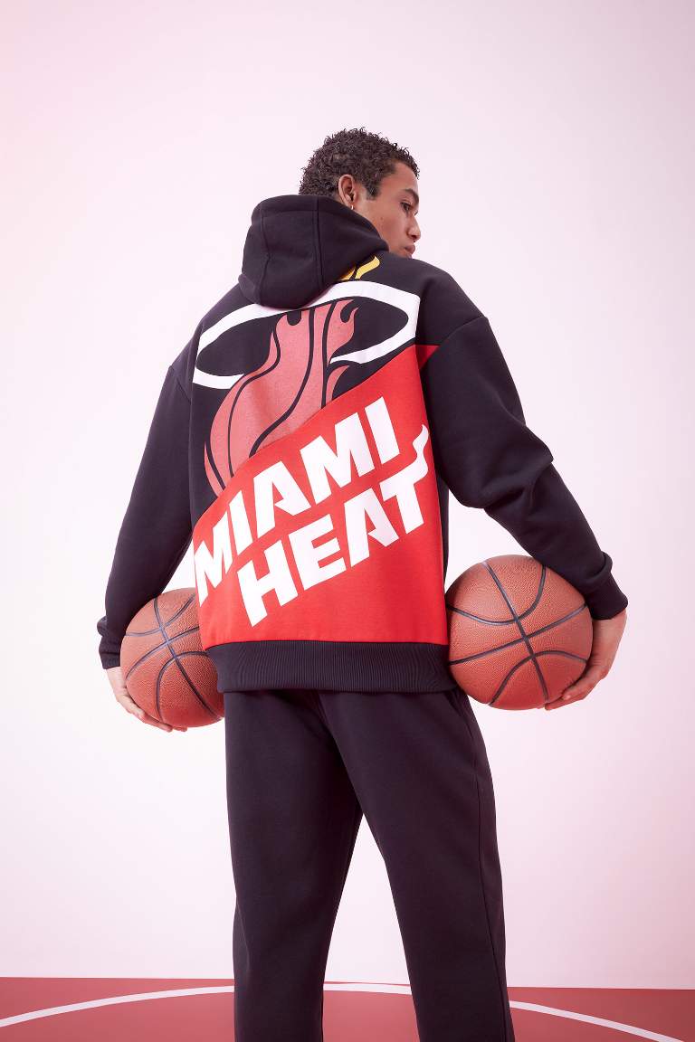 Black MAN DeFactoFit NBA Miami Heat Oversize Fit Hooded Thick ...