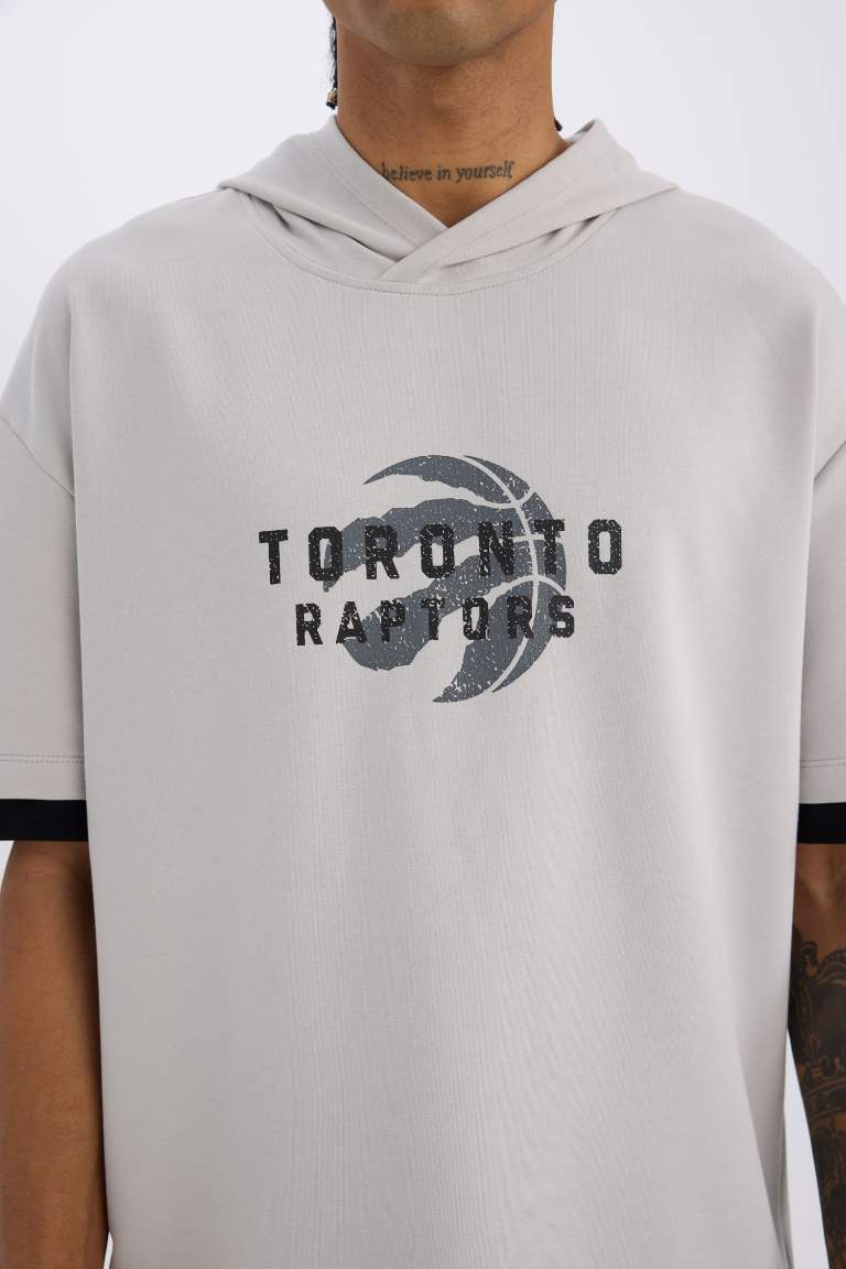 DeFactoFit NBA Toronto Raptors Oversize Fit Hooded T-Shirt