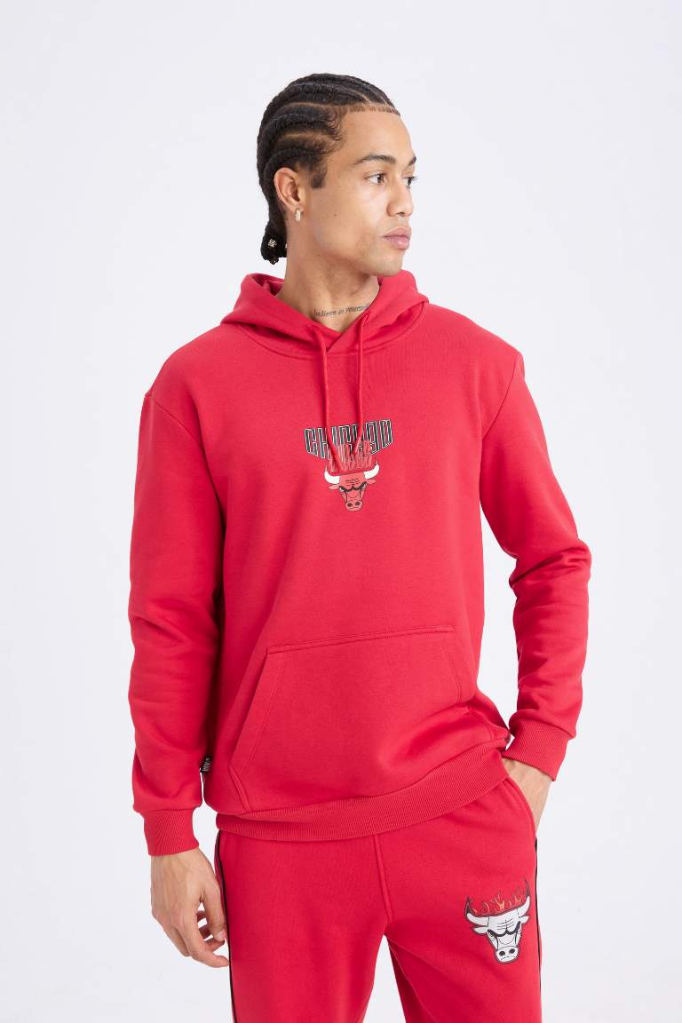 DeFactoFit NBA Chicago Bulls Standard Fit Back Printed Thick Sweatshirt