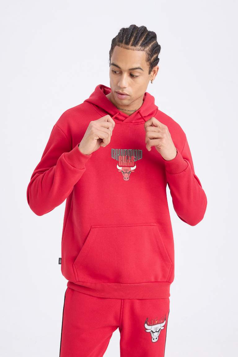 DeFactoFit NBA Chicago Bulls Standard Fit Back Printed Thick Sweatshirt